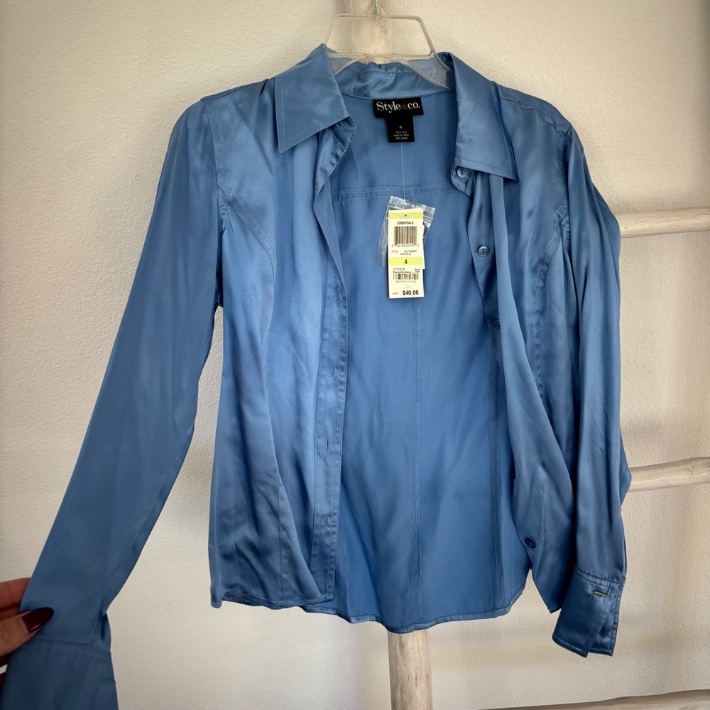 Style & Co. Light Blue Casual Button Down Shirt